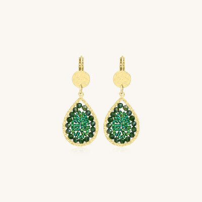 Boucles d'oreilles Sàntibé Bijoux Yse Mini en laiton, métal doré et perles vert oasis