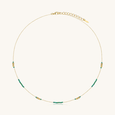 Collier Sàntibé Bijoux Murmure Rond en laiton, métal doré et perles vert oasis