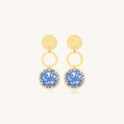Boucles d'oreilles Sàntibé Bijoux Nevada en laiton, métal doré et perles céleste