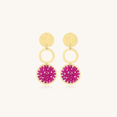 Boucles d'oreilles Sàntibé Bijoux Nevada en laiton, métal doré et perles fuchsia