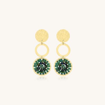Boucles d'oreilles Sàntibé Bijoux Nevada en laiton, métal doré et perles vert oasis
