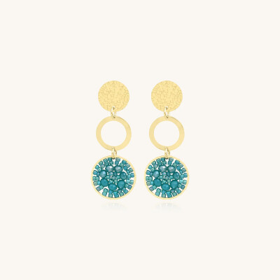 Boucles d'oreilles Sàntibé Bijoux Nevada en laiton, métal doré et perles turquoise