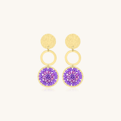 Boucles d'oreilles Sàntibé Bijoux Nevada en laiton, métal doré et perles ultra violet