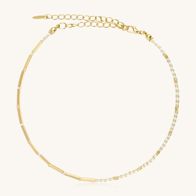 Collier choker Sàntibé Bijoux Noa Tube en laiton, métal doré et perles blanc doré