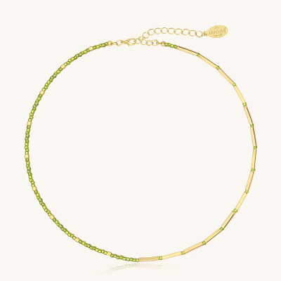 Collier choker Sàntibé Bijoux Noa Tube en laiton, métal doré et perles lemon