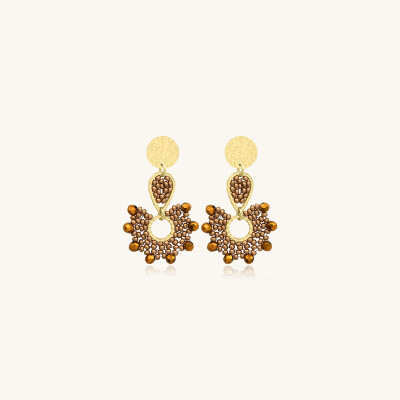 Boucles d'oreilles Sàntibé Bijoux Ophelia en laiton, métal doré et perles champagne