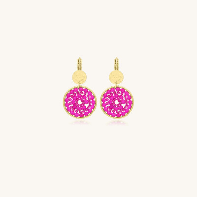 Boucles d'oreilles Sàntibé Bijoux Paradis  en laiton, métal doré et perles fuchsia