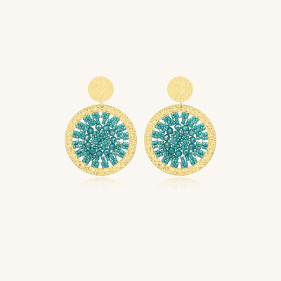 Boucles d'oreilles Sàntibé Bijoux Patagona en laiton, métal doré et perles turquoise