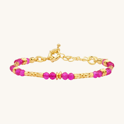 Bracelet  Sàntibé Bijoux Rok Disque  en laiton, métal doré et perles fuchsia
