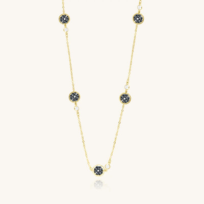Collier sautoir  Sàntibé Bijoux Rosa  en laiton, métal doré et perles gris