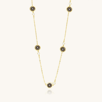 Collier sautoir  Sàntibé Bijoux Rosa  en laiton, métal doré et perles noisette
