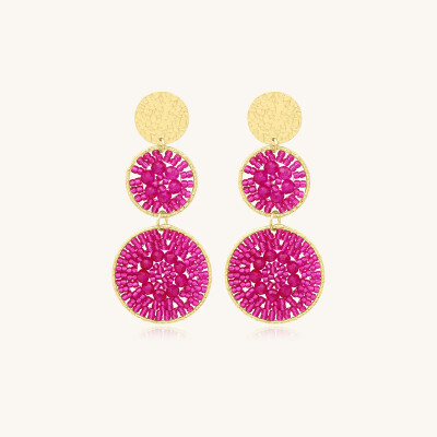 Boucles d'oreilles Sàntibé Bijoux Santiago  en laiton, métal doré et perles fuchsia