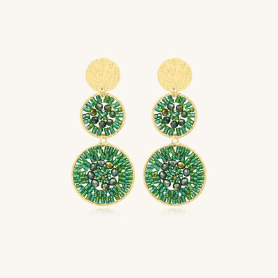 Boucles d'oreilles Sàntibé Bijoux Santiago  en laiton, métal doré et perles vert oasis