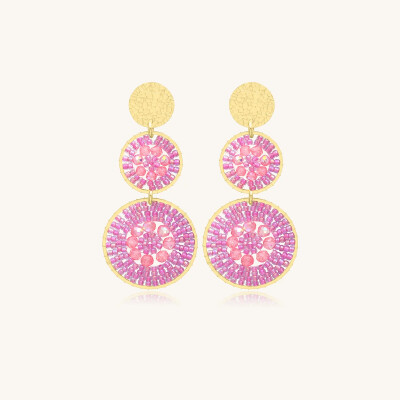 Boucles d'oreilles Sàntibé Bijoux Santiago  en laiton, métal doré et perles rose sakura