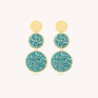 Boucles d'oreilles Sàntibé Bijoux Santiago  en laiton, métal doré et perles turquoise