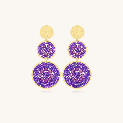 Boucles d'oreilles Sàntibé Bijoux Santiago  en laiton, métal doré et perles ultra violet