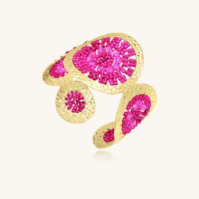Manchette Sàntibé Bijoux Ushuaia  en laiton, métal doré et perles fuchsia