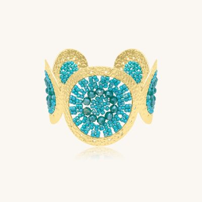 Manchette Sàntibé Bijoux Ushuaia  en laiton, métal doré et perles turquoise