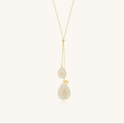 Collier Sàntibé Bijoux Yse Cravate en laiton, métal doré et perles blanc doré