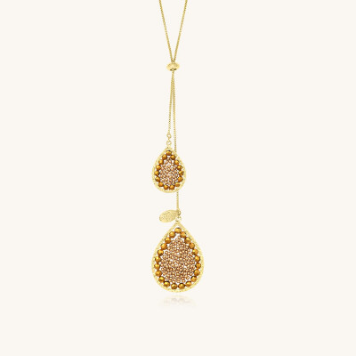 Collier Sàntibé Bijoux Yse Cravate en laiton, métal doré et perles champagne