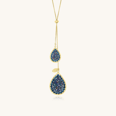 Collier Sàntibé Bijoux Yse Cravate en laiton, métal doré et perles bleu marine