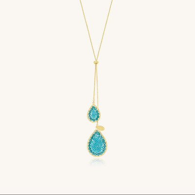 Collier Sàntibé Bijoux Yse Cravate en laiton, métal doré et perles turquoise