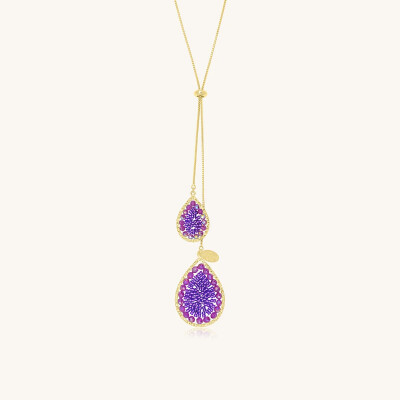 Collier Sàntibé Bijoux Yse Cravate en laiton, métal doré et perles ultra-violet