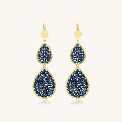 Boucles d'oreilles Sàntibé Bijoux Yse Double en laiton, métal doré et perles bleu marine