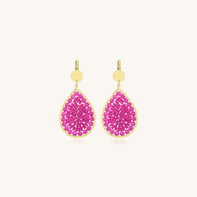 Boucles d'oreilles Sàntibé Bijoux Yse  en laiton, métal doré et perles fuchsia