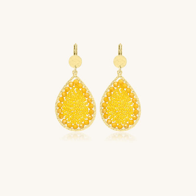 Boucles d'oreilles Sàntibé Bijoux Yse  en laiton, métal doré et perles jaune