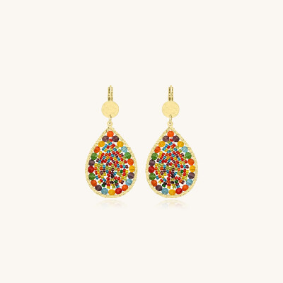 Boucles d'oreilles Sàntibé Bijoux Yse  en laiton, métal doré et perles multicolore