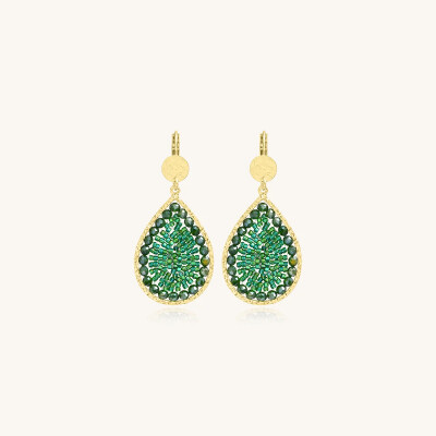 Boucles d'oreilles Sàntibé Bijoux Yse  en laiton, métal doré et perles vert oasis