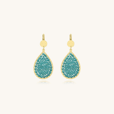 Boucles d'oreilles Sàntibé Bijoux Yse  en laiton, métal doré et perles turquoise