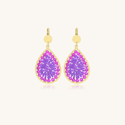 Boucles d'oreilles Sàntibé Bijoux Yse  en laiton, métal doré et perles ultra violet