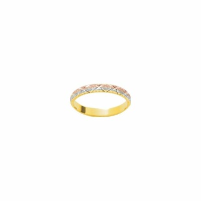 Alliance en or jaune, or blanc et or rose, 3mm