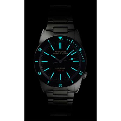 Montre Auricoste La Royale Type 32 Noir, avec bracelet acier, cuir et Tropic FKM