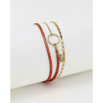 Bracelet FlowersForZoé TABATHA Rubis pailleté en cuir et acier, T2