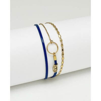 Bracelet FlowersforZoé TABATHA Ciel Paillete en cuir et métal, T2