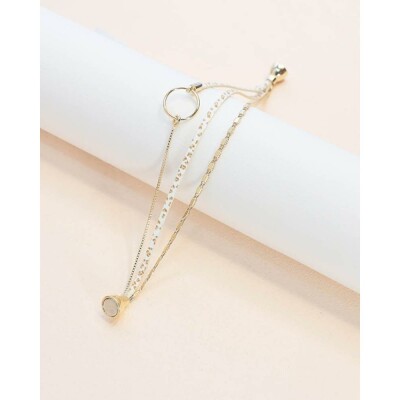 Bracelet FlowersforZoé TABATHA en acier doré et cuir, T2
