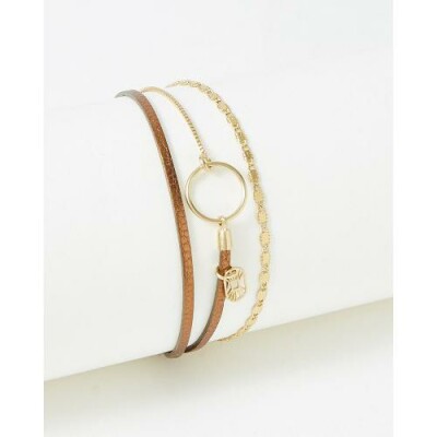 Bracelet FlowersForZoé TABATHA Metallic Brown  en cuir et acier