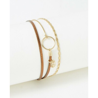 Bracelet FlowersforZoé TABATHA en acier doré et cuir, T2