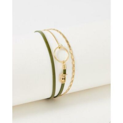 Bracelet FlowersForZoé TABATHA Olive en cuir et acier