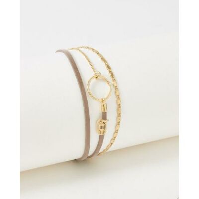 Bracelet FlowersforZoé TABATHA Vernis Cafe en cuir et métal