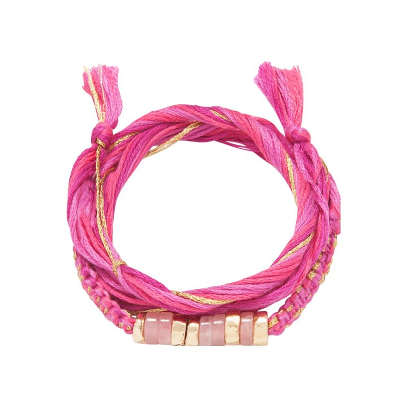 Bracelet Aurélie Bidermann Taka Pastilles Et Coquillages en métal doré et quartz rose