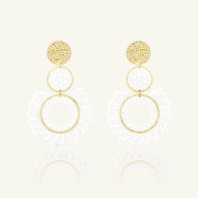 Boucles d'oreilles Sàntibé Bijoux Tango en laiton, métal doré et perles blanc