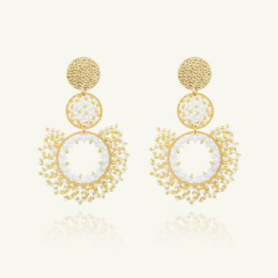 Boucles d'oreilles Sàntibé Bijoux Tango en laiton, métal doré et perles blanc doré