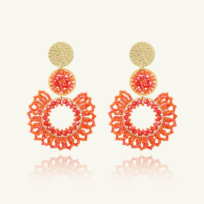 Boucles d'oreilles Sàntibé Bijoux Tango en laiton, métal doré et perles corail
