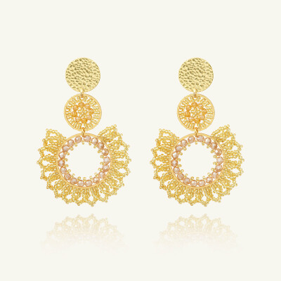Boucles d'oreilles Sàntibé Bijoux Tango en laiton, métal doré et perles doré