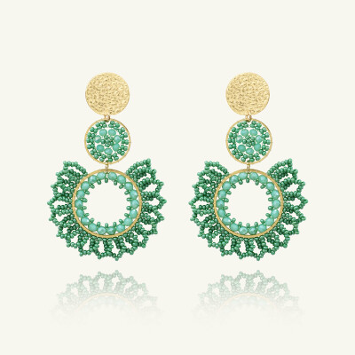 Boucles d'oreilles Sàntibé Bijoux Tango en laiton, métal doré et perles vert d'eau