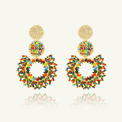 Boucles d'oreilles Sàntibé Bijoux Tango en laiton, métal doré et perles multicolore